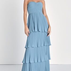 Lulus Seriously Sensational Light Blue Strapless Tiered Maxi Dress - Size S